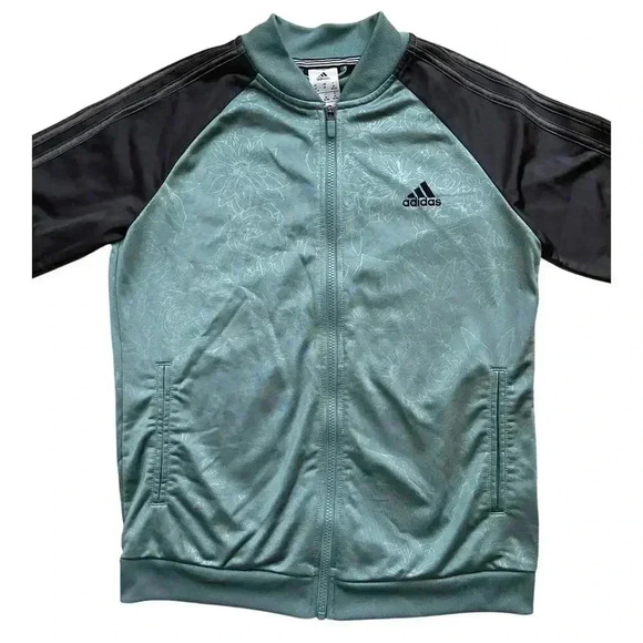 Adidas Women's Embossed Print Climalite Full Zip Track Jacket Teal Carbon M - Picture 3 of 10